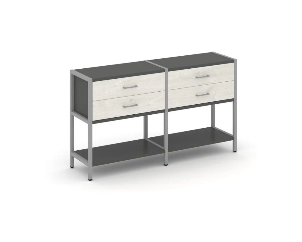 Двухсекционный стеллаж двухярусный с ящиками 1590х400х879 Shelf System