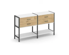 Двухсекционный стеллаж двухярусный с ящиками 1590х400х879 Shelf System images