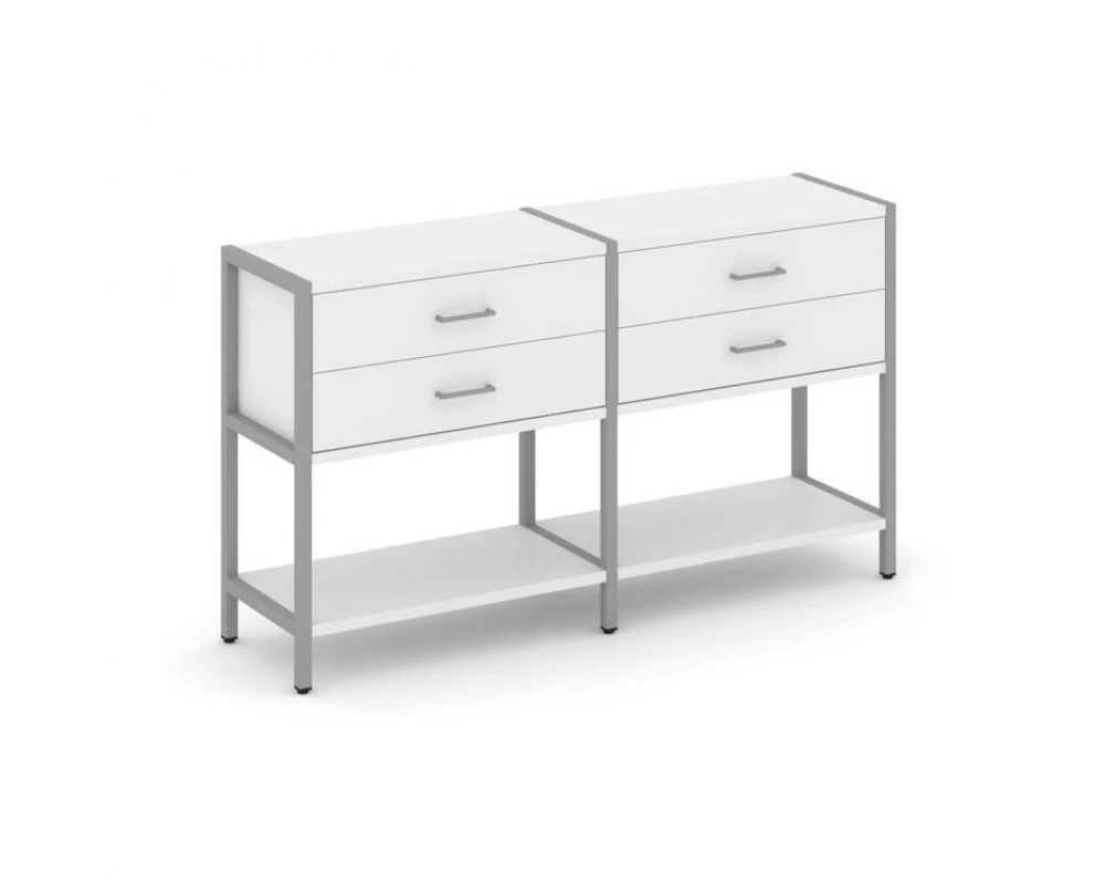 Двухсекционный стеллаж двухярусный с ящиками 1590х400х879 Shelf System