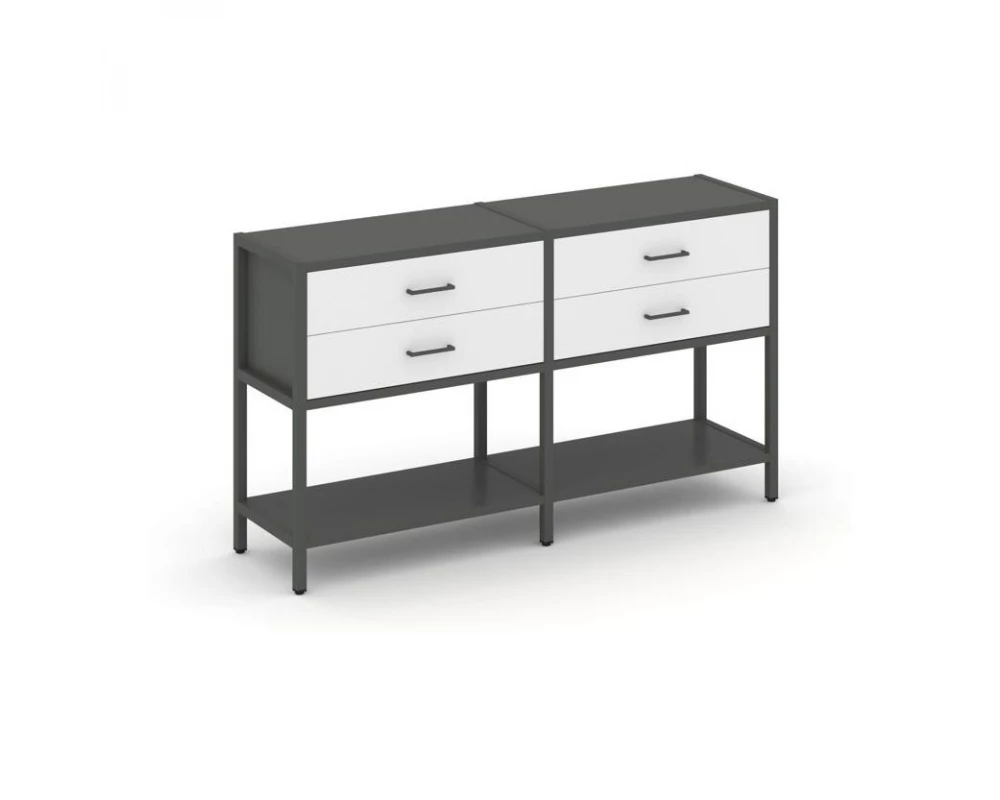 Двухсекционный стеллаж двухярусный с ящиками 1590х400х879 Shelf System