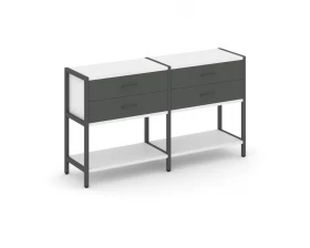 Двухсекционный стеллаж двухярусный с ящиками 1590х400х879 Shelf System images