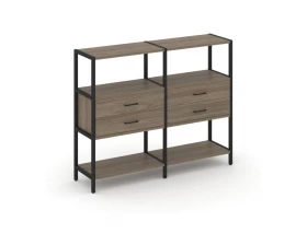 Двухсекционный стеллаж трехярусный с ящиками на одном ярусе 1590х400х1246 Shelf System images