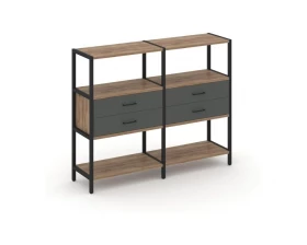 Двухсекционный стеллаж трехярусный с ящиками на одном ярусе 1590х400х1246 Shelf System images