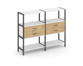 Двухсекционный стеллаж трехярусный с ящиками на одном ярусе 1590х400х1246 Shelf System images
