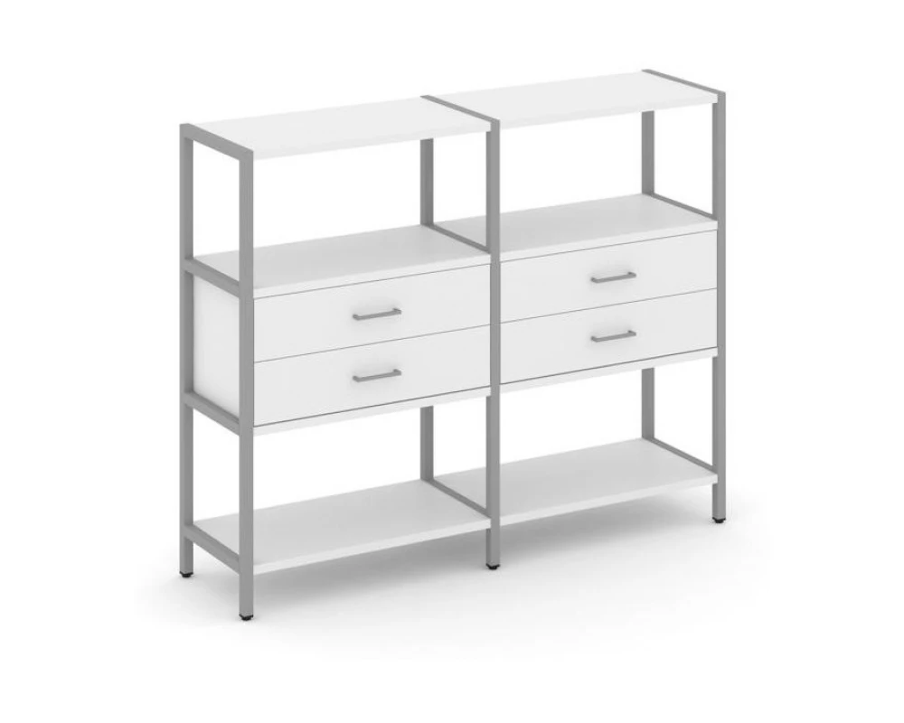 Двухсекционный стеллаж трехярусный с ящиками на одном ярусе 1590х400х1246 Shelf System