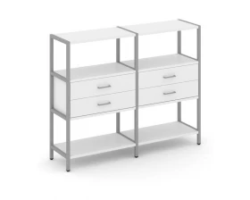 Двухсекционный стеллаж трехярусный с ящиками на одном ярусе 1590х400х1246 Shelf System images