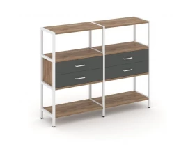 Двухсекционный стеллаж трехярусный с ящиками на одном ярусе 1590х400х1246 Shelf System images
