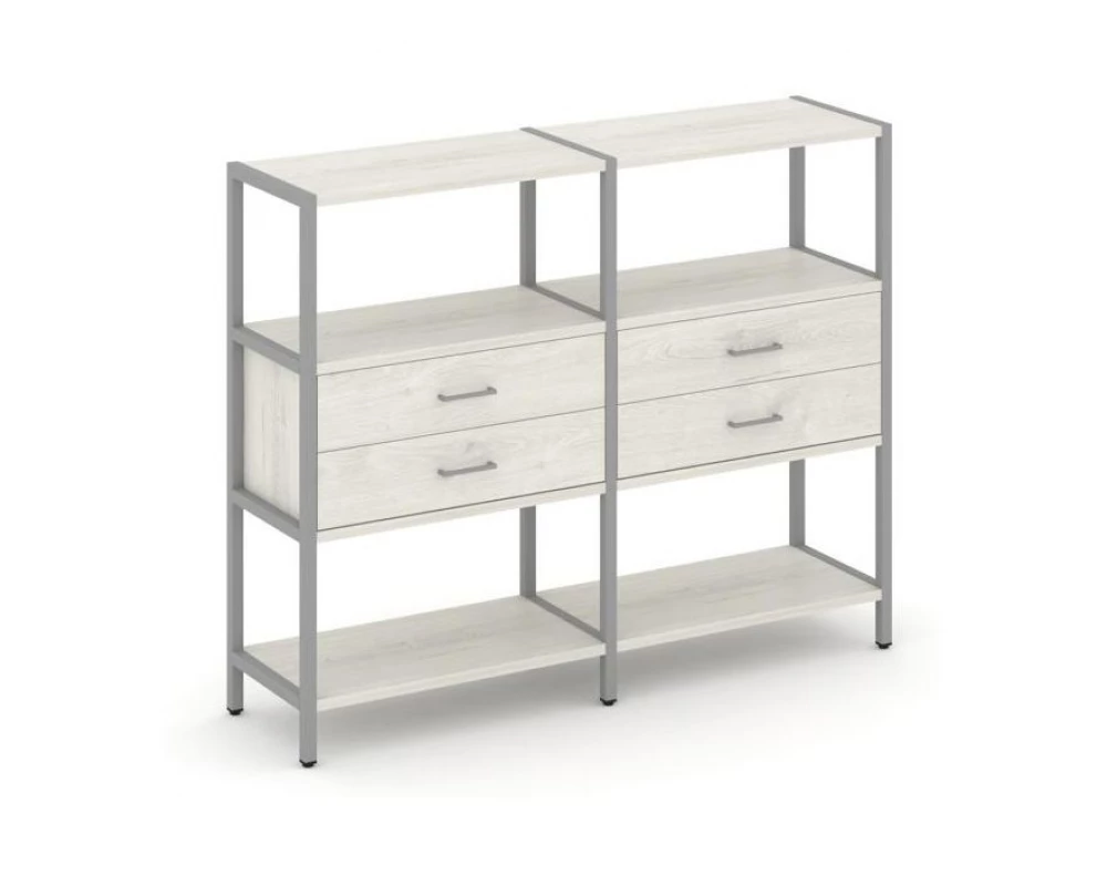 Двухсекционный стеллаж трехярусный с ящиками на одном ярусе 1590х400х1246 Shelf System