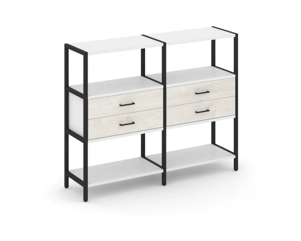 Двухсекционный стеллаж трехярусный с ящиками на одном ярусе 1590х400х1246 Shelf System