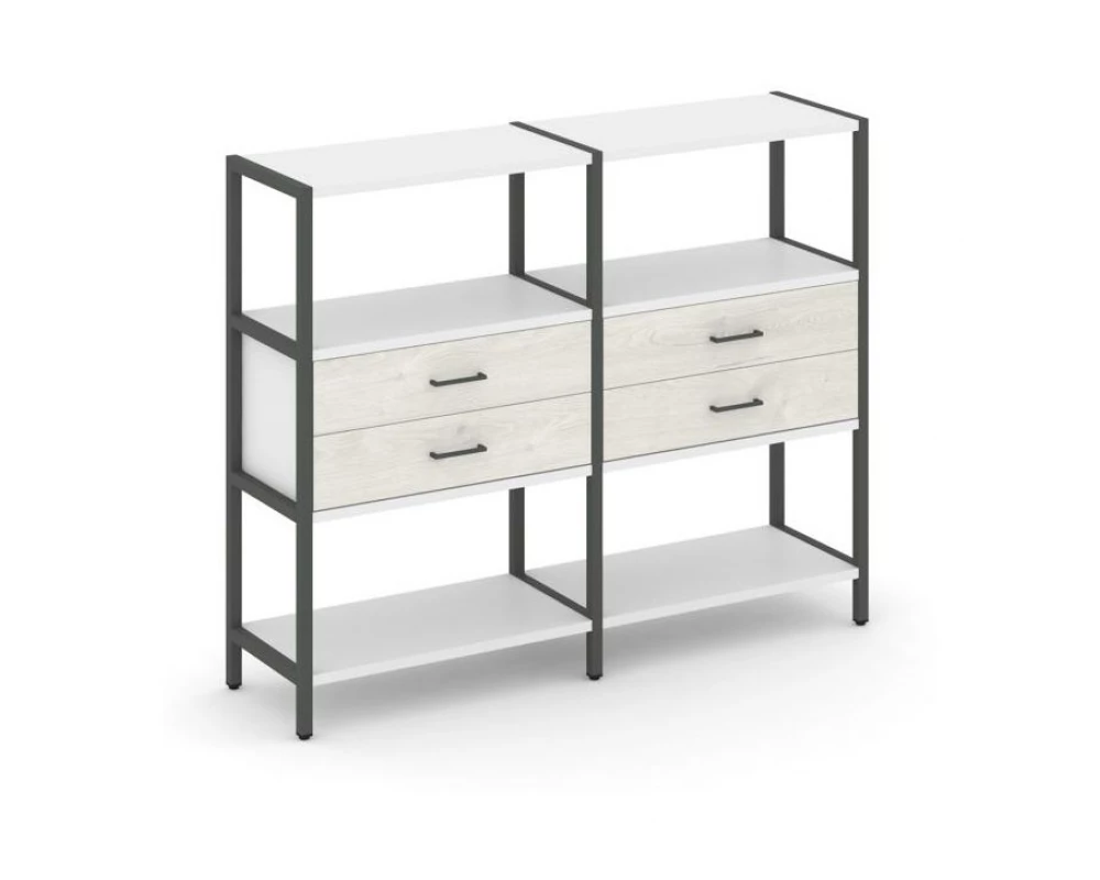Двухсекционный стеллаж трехярусный с ящиками на одном ярусе 1590х400х1246 Shelf System