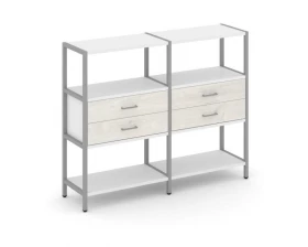 Двухсекционный стеллаж трехярусный с ящиками на одном ярусе 1590х400х1246 Shelf System images