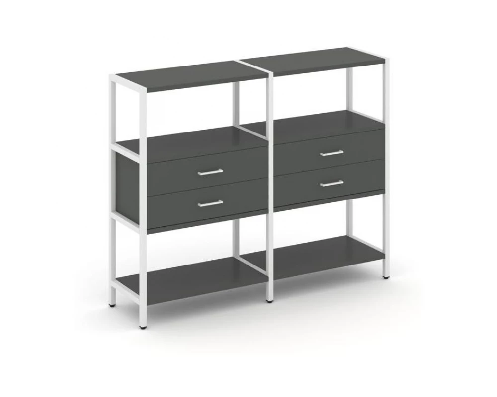 Двухсекционный стеллаж трехярусный с ящиками на одном ярусе 1590х400х1246 Shelf System
