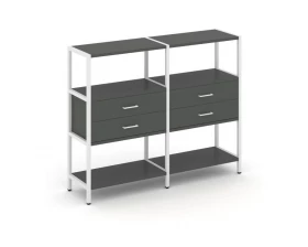 Двухсекционный стеллаж трехярусный с ящиками на одном ярусе 1590х400х1246 Shelf System images