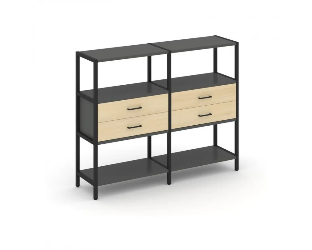 Двухсекционный стеллаж трехярусный с ящиками на одном ярусе 1590х400х1246 Shelf System