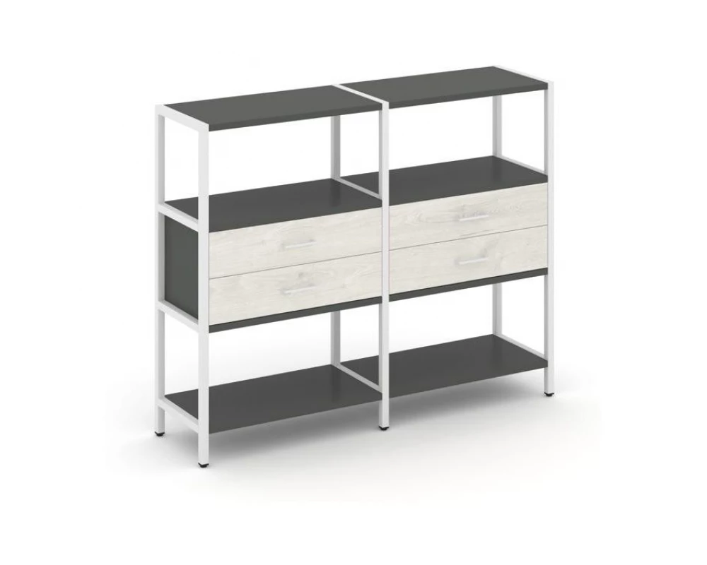 Двухсекционный стеллаж трехярусный с ящиками на одном ярусе 1590х400х1246 Shelf System