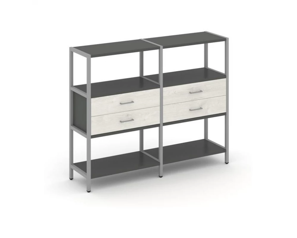 Двухсекционный стеллаж трехярусный с ящиками на одном ярусе 1590х400х1246 Shelf System