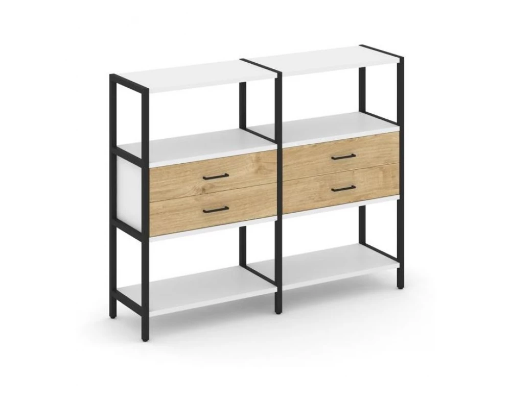 Двухсекционный стеллаж трехярусный с ящиками на одном ярусе 1590х400х1246 Shelf System