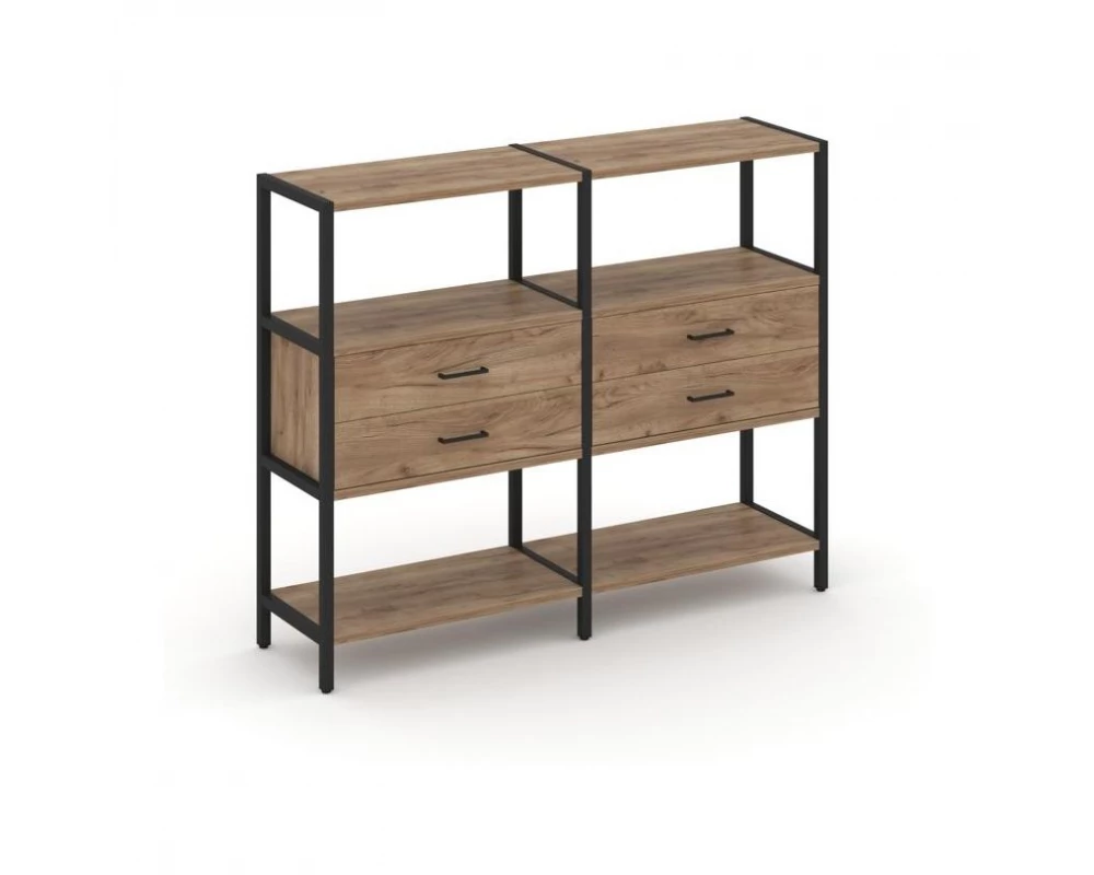 Двухсекционный стеллаж трехярусный с ящиками на одном ярусе 1590х400х1246 Shelf System