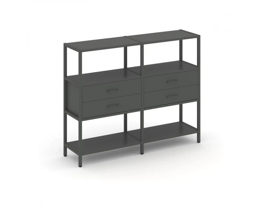 Двухсекционный стеллаж трехярусный с ящиками на одном ярусе 1590х400х1246 Shelf System
