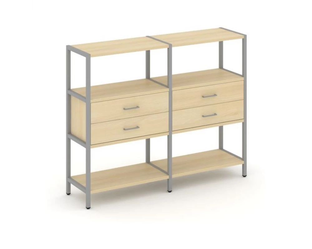 Двухсекционный стеллаж трехярусный с ящиками на одном ярусе 1590х400х1246 Shelf System