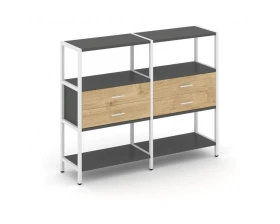 Двухсекционный стеллаж трехярусный с ящиками на одном ярусе 1590х400х1246 Shelf System images