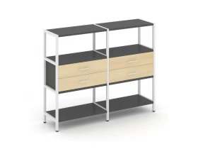 Двухсекционный стеллаж трехярусный с ящиками на одном ярусе 1590х400х1246 Shelf System images
