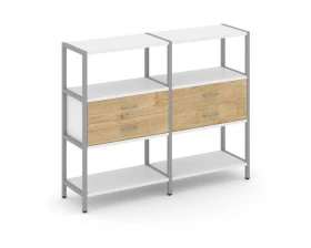 Двухсекционный стеллаж трехярусный с ящиками на одном ярусе 1590х400х1246 Shelf System images
