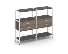 Двухсекционный стеллаж трехярусный с ящиками на одном ярусе 1590х400х1246 Shelf System images