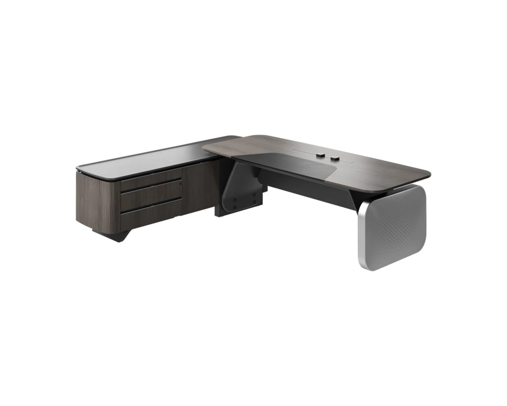 Стол руководителя на опорной сервисной тумбе - левый 2480x2240x750-1150 Atlas (Sun)