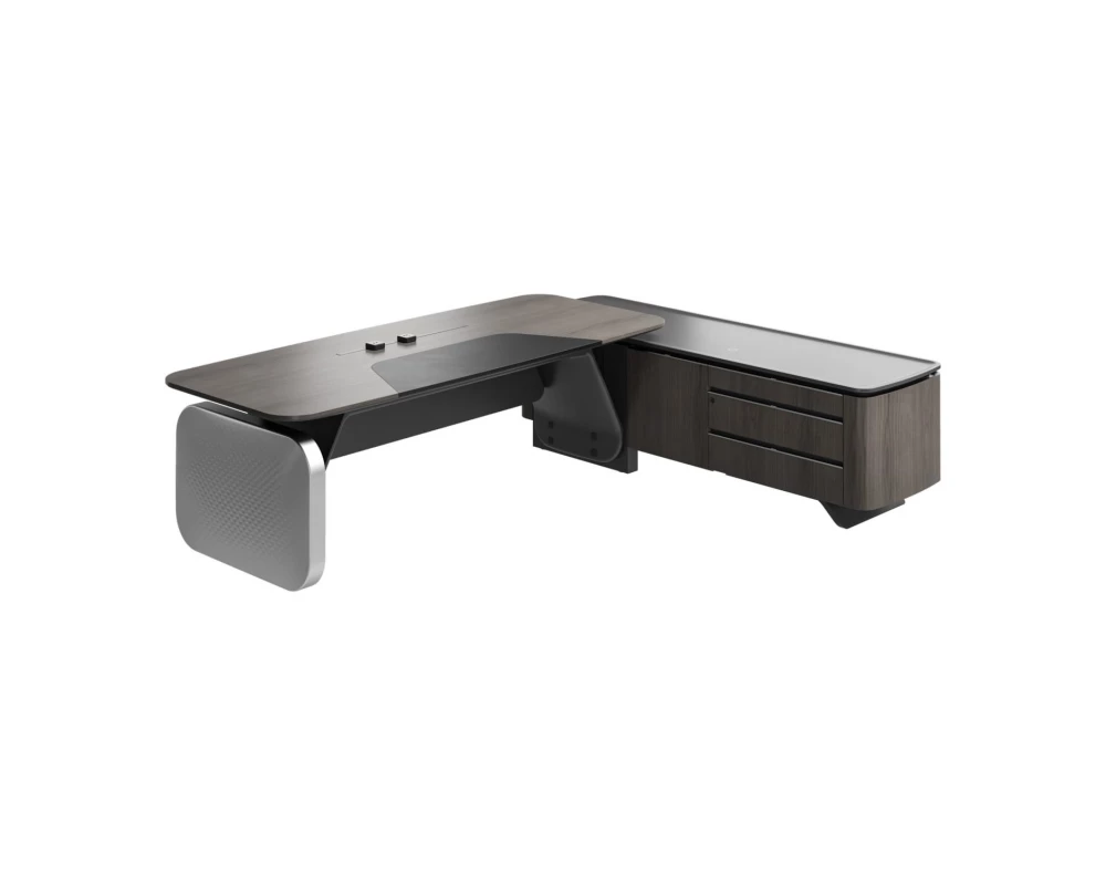 Стол руководителя на опорной сервисной тумбе - правый 2480x2240x750-1150 Atlas (Sun)
